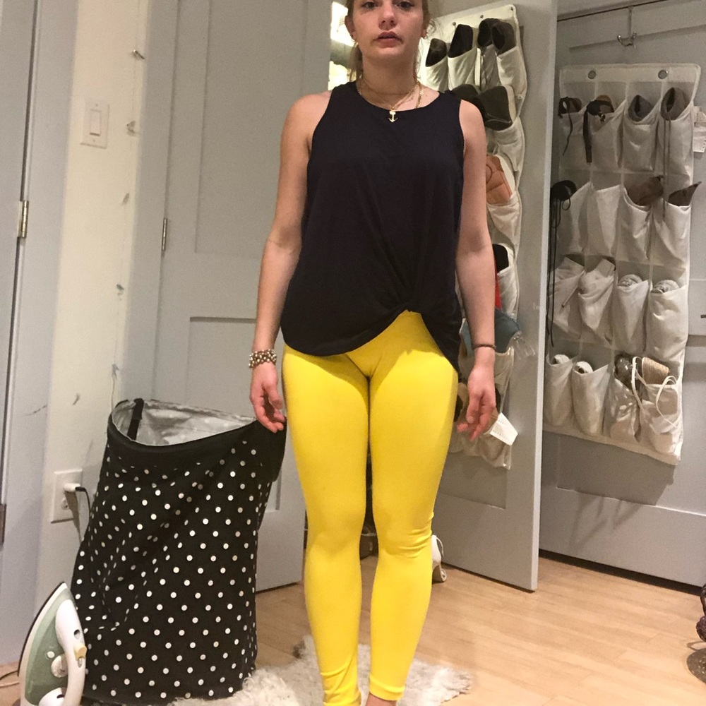 TLA x Morgan Stewart neon yellow workout leggings
